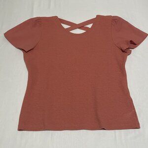 Anthropologie Strappy Lattice Back Top Short Sleeve Dusty Rose / Mauve Large L